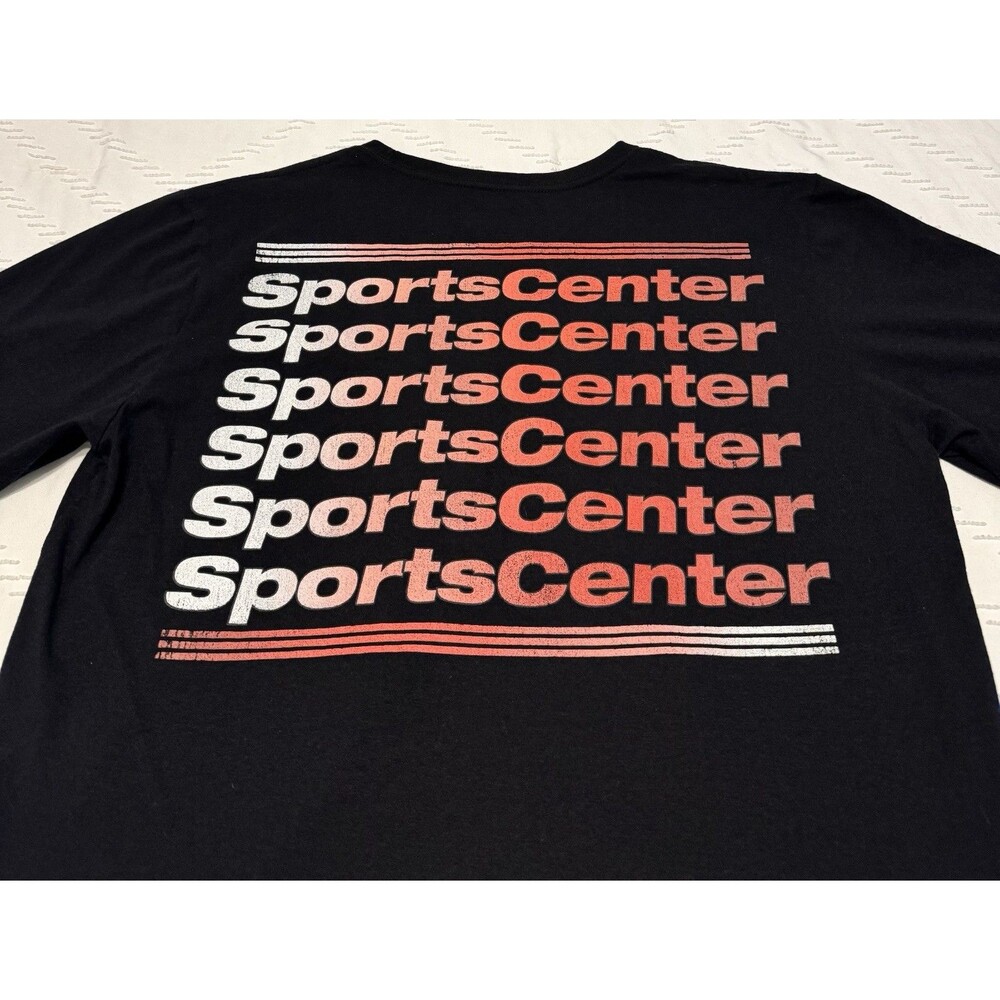 ESPN SportsCenter T-Shirt Mens L Black Short Sleeve Crew Neck Cotton NFL NBA NHL